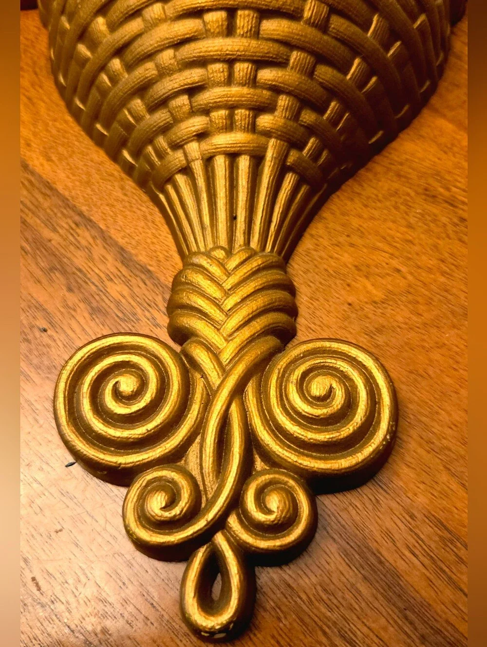 Vintage 1972 Burwood #1628 Gold Wall Pocket Hollywood Regency MCM Wall Decor